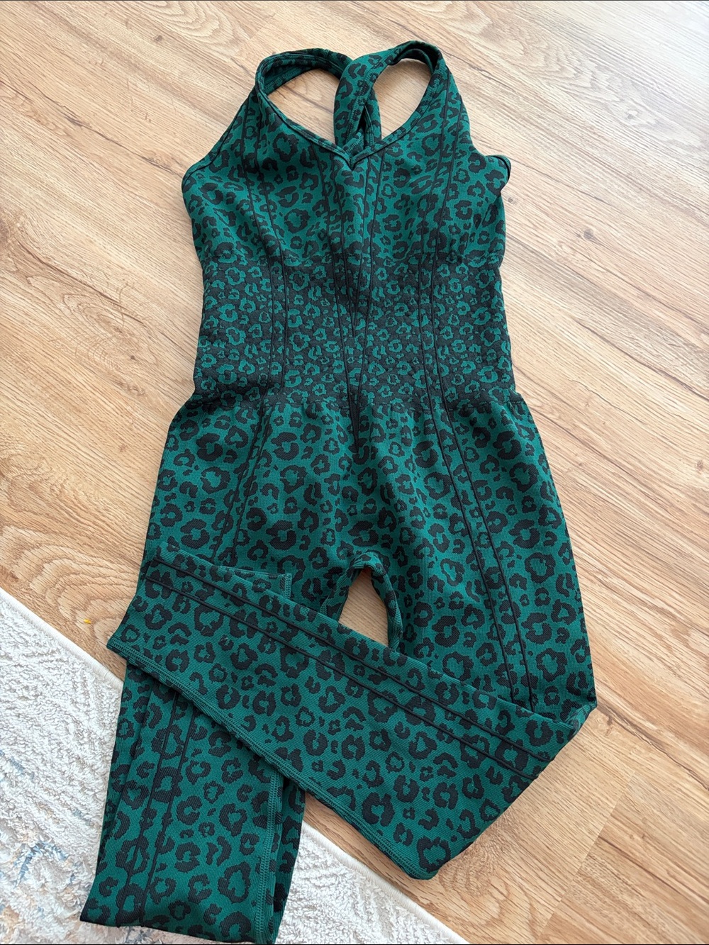 Girls' Emerald Green Leopard-Print One-Piece Active Bodysuit